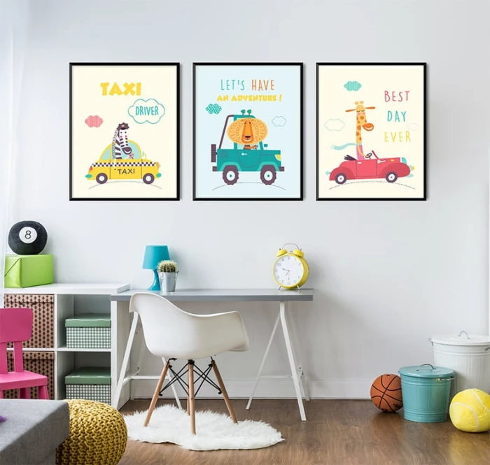 Zestaw Plakaty Autka Samochody Zwierzęta Dla Dzieci Wallie Studio Dekoracji