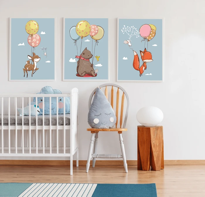 Zestaw Plakaty Dla Dzieci Zwierzaki Zwierzęta Fiku Miku Balony Lot Wallie Studio Dekoracji