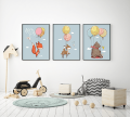 Zestaw Plakaty Dla Dzieci Zwierzaki Zwierzęta Fiku Miku Balony Lot Wallie Studio Dekoracji
