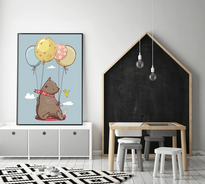 Zestaw Plakaty Dla Dzieci Zwierzaki Zwierzęta Fiku Miku Balony Lot Wallie Studio Dekoracji