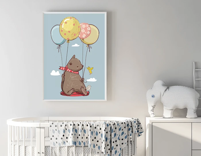 Zestaw Plakaty Dla Dzieci Zwierzaki Zwierzęta Fiku Miku Balony Lot Wallie Studio Dekoracji