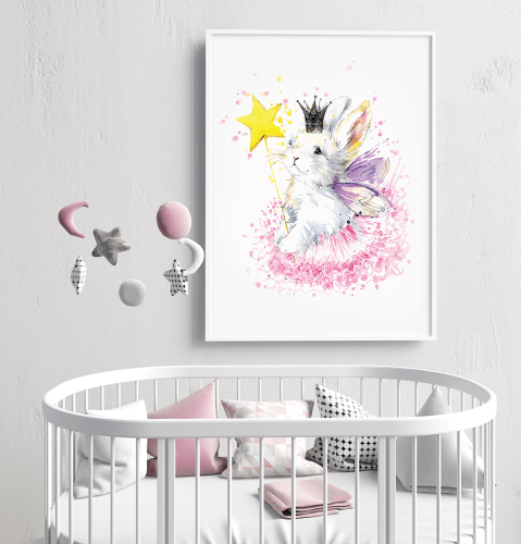 Plakat Królik Króliczek Wróżka Magia Różdżka Korona Wallie Studio Dekoracji