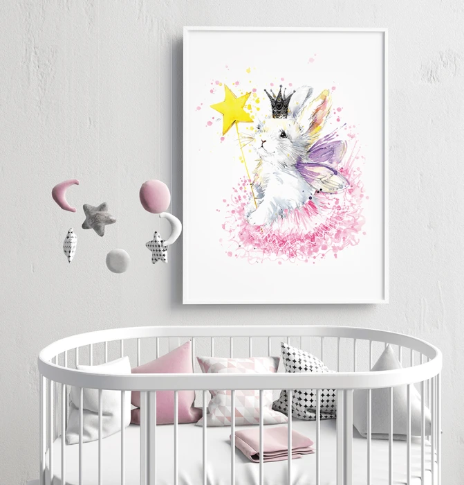 Plakat Królik Króliczek Wróżka Magia Różdżka Korona Wallie Studio Dekoracji