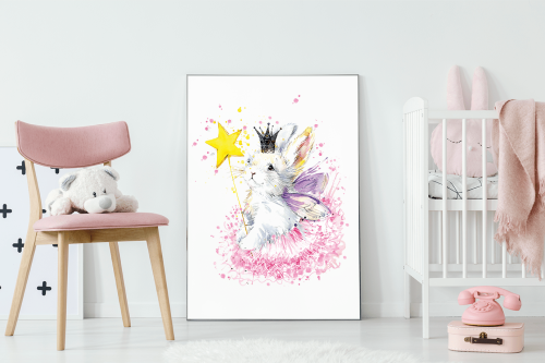 Plakat Królik Króliczek Wróżka Magia Różdżka Korona Wallie Studio Dekoracji