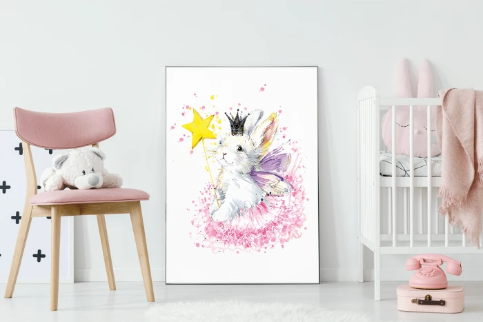 Plakat Królik Króliczek Wróżka Magia Różdżka Korona Wallie Studio Dekoracji
