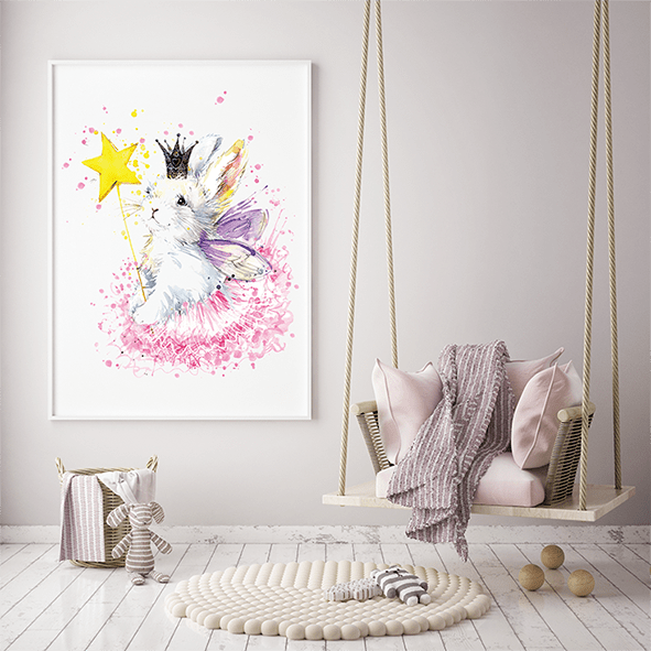 Plakat Królik Króliczek Wróżka Magia Różdżka Korona Wallie Studio Dekoracji