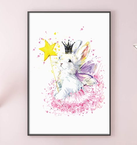 Plakat Królik Króliczek Wróżka Magia Różdżka Korona Wallie Studio Dekoracji