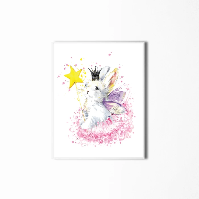 Plakat Królik Króliczek Wróżka Magia Różdżka Korona Wallie Studio Dekoracji