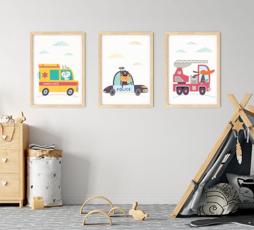 Plakaty dla chłopca, Ambulans, Policja, Straż