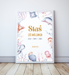 Metryczka Podwodny świat, Delfin, Żółw, Ośmiornica