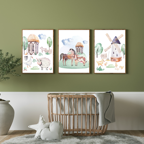 Plakaty Farma, Wiejska Przygoda, Wieś, koń, owca 