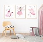 Plakaty dla dziewczynki Motyle i wróżka, zestaw do pokoju dziewczynki