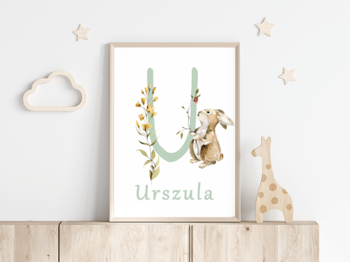 Plakat z literą i imieniem dziecka U