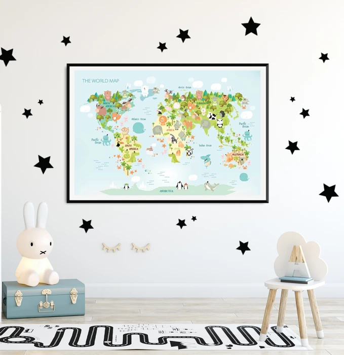 Plakat Mapa świata zwierzęta Wallie Studio Dekoracji