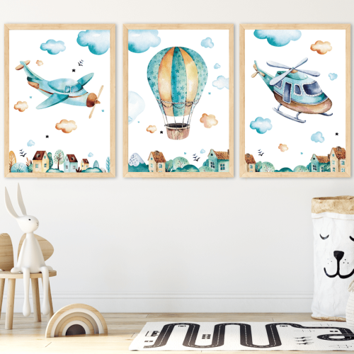Plakaty dla chłopca samolot, helikopter, balon 