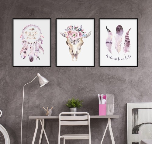 Plakaty Tryptyk Łapacz snów piórka Wallie Studio Dekoracji