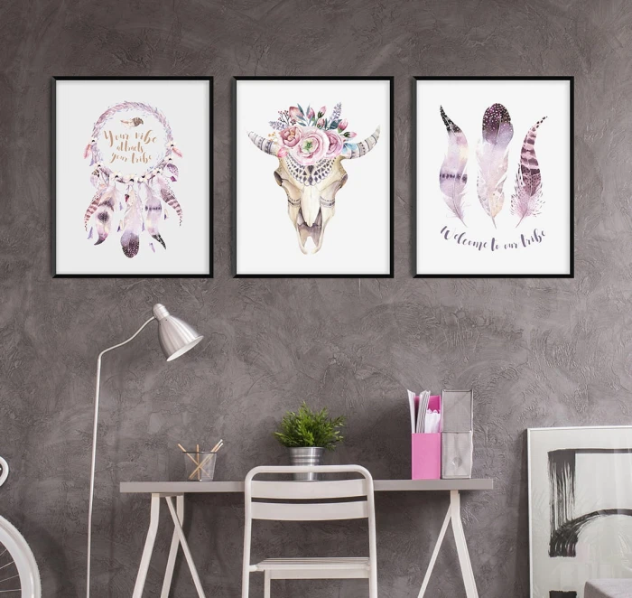 Plakaty Tryptyk Łapacz snów piórka Wallie Studio Dekoracji