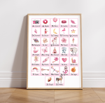 Plakat dla dzieci Alfabet, edukacyjny z polskim alfabetem dla dziewczynki