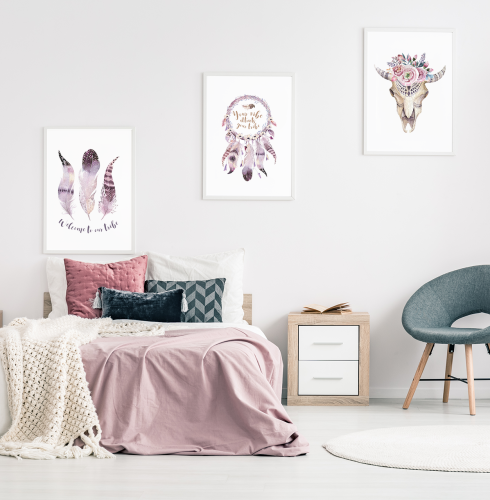 Plakaty Tryptyk Łapacz snów piórka Wallie Studio Dekoracji
