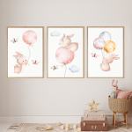 Plakaty dla dzieci Króliczki, balony i motylki 