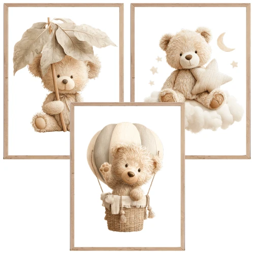 Plakaty do pokoju dziecka z misiem Zestaw plaktów dla chłopca