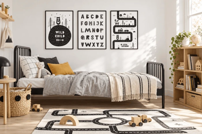 Skandynawski pokój dziecięcy z trzema plakatami(2).png