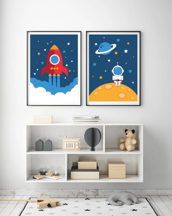 Plakaty Kosmos, astronauta i rakieta Wallie Studio Dekoracji