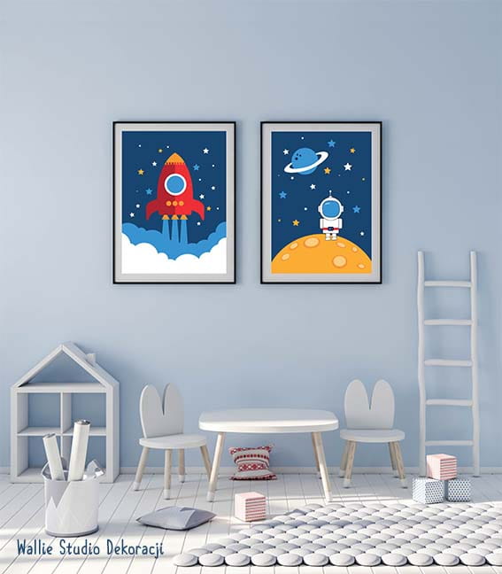 Plakaty Kosmos, astronauta i rakieta Wallie Studio Dekoracji