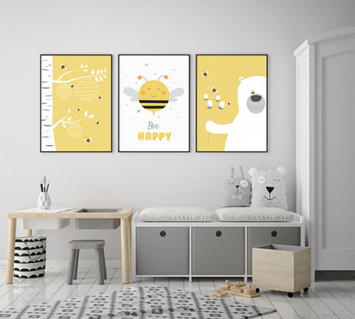 Plakaty skandynawskie Bee Happy Miś Pszczółki Wallie Studio Dekoracji