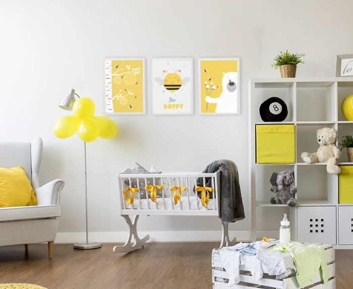 Plakaty skandynawskie Bee Happy Miś Pszczółki Wallie Studio Dekoracji