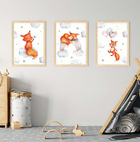 Zestaw Plakatów z Liskiem Plakaty Pokój Dziecka Lis Wallie Studio Dekoracji
