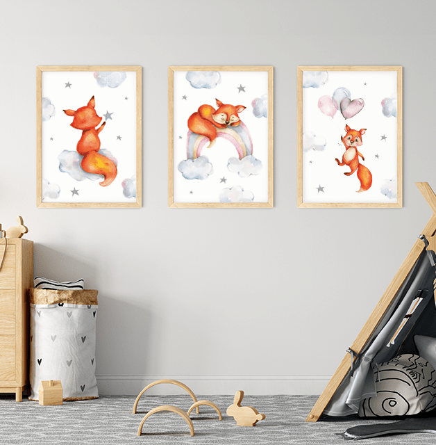 Zestaw Plakatów z Liskiem Plakaty Pokój Dziecka Lis Wallie Studio Dekoracji