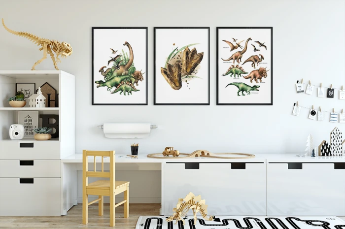 Plakaty Dinozaury Dino Zestaw Pokój Dziecka Chłopca Wallie Studio Dekoracji