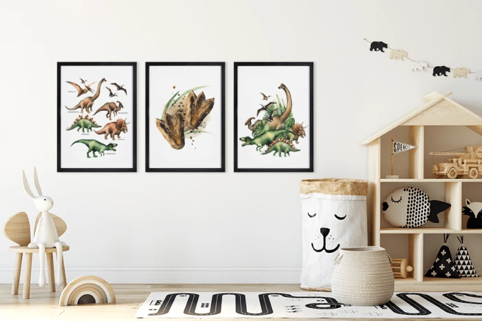 Plakaty Dinozaury Dino Zestaw Pokój Dziecka Chłopca Wallie Studio Dekoracji