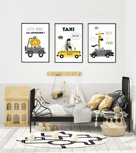 Plakaty Autka Auta Taxi Taksówka Żyrafa Zebra Lew Pokój Dziecka Wallie Studio Dekoracji