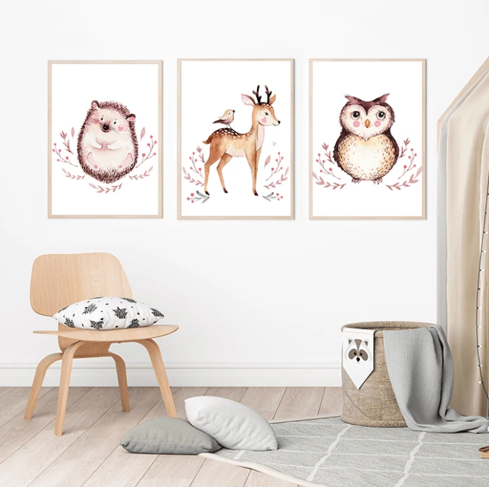 plakaty zestaw las leśne zwierzęta jeż jelonek sowa wallie studio dekoracji
