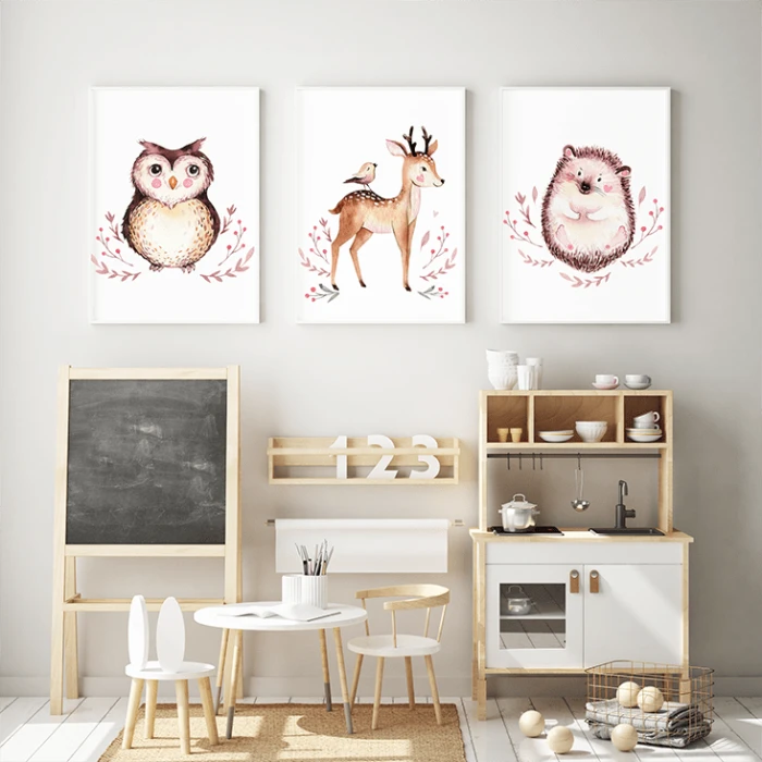 plakaty zestaw las leśne zwierzęta jeż jelonek sowa wallie studio dekoracji