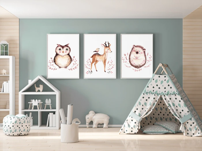 plakaty zestaw las leśne zwierzęta jeż jelonek sowa wallie studio dekoracji