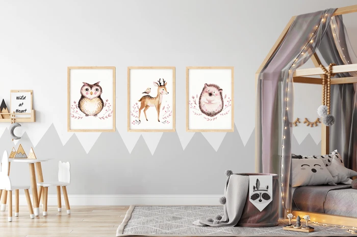 plakaty zestaw las leśne zwierzęta jeż jelonek sowa wallie studio dekoracji