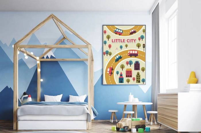 Plakat dla chłopca autka miasteczko little city Wallie Studio Dekoracji