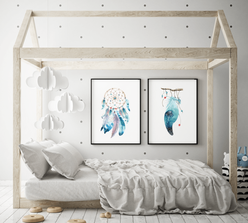 Zestaw Plakaty Łapacz snów w stylu boho blue niebieski Wallie Studio Dekoracji