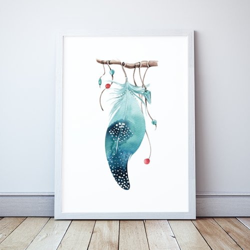 Plakat Pióro Pióra Piórka Boho Blue Wallie Studio Dekoracji
