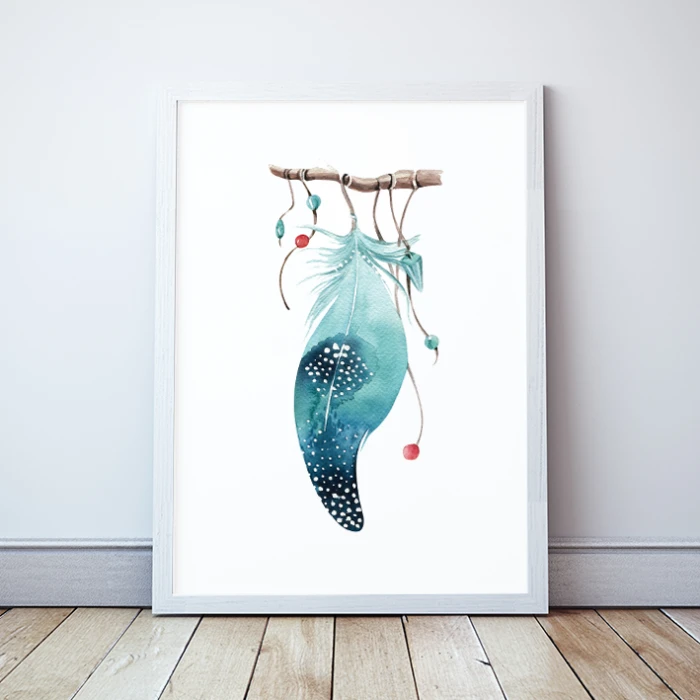 Plakat Pióro Pióra Piórka Boho Blue Wallie Studio Dekoracji